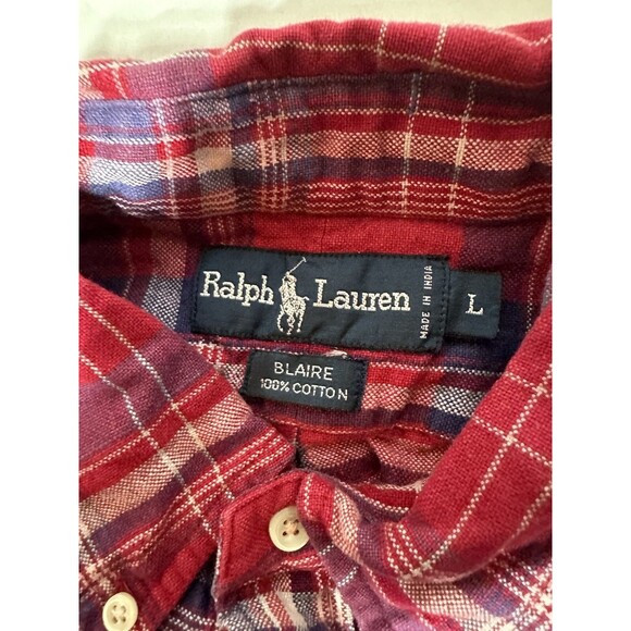 Ralph Lauren Blaire Shirt Red Button Up Long Sleeve Blake Cotton Blue Pony Large - Picture 2 of 10